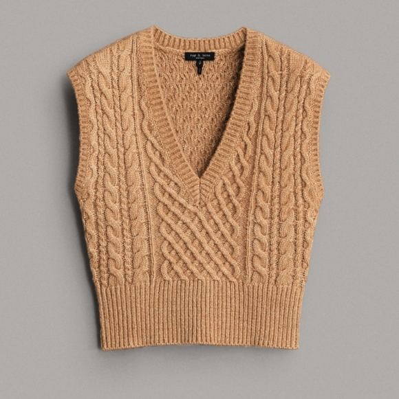 rag & bone Cable Knit V-Neck Sweater Vest - Brown - Picture 5 of 7